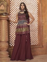 Dull Maroon Gajji Silk Readymade Sharara Suit